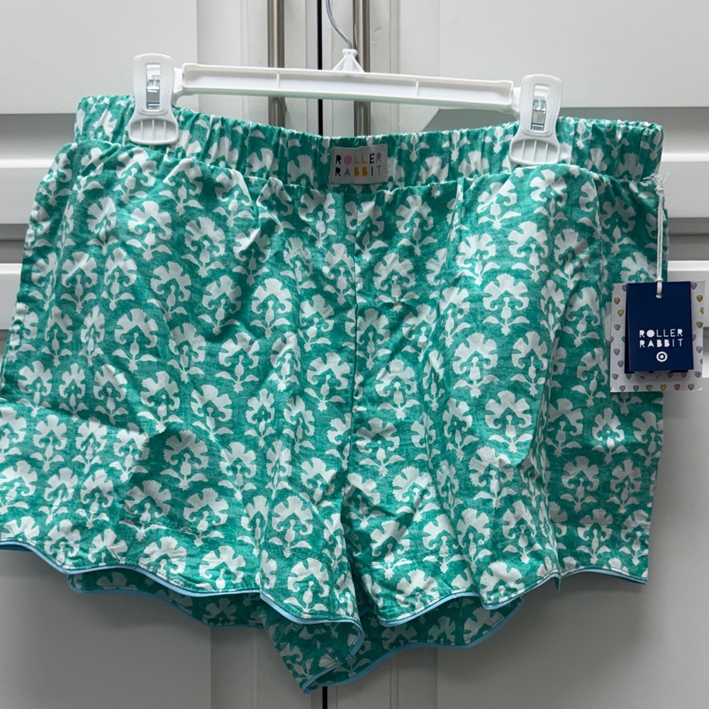 Roller Rabbit Teal and White Patterned Scalloped … - image 1